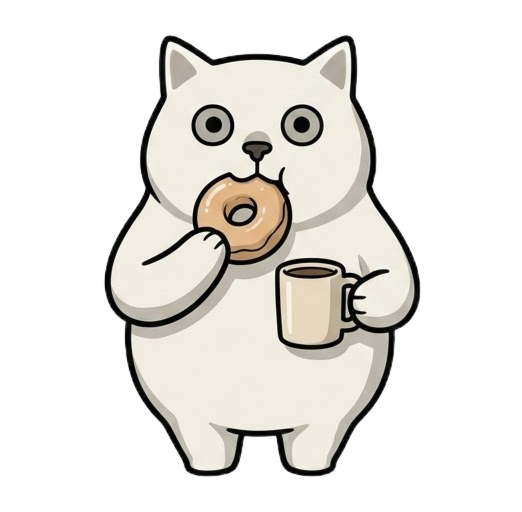 cat with donut and coffee